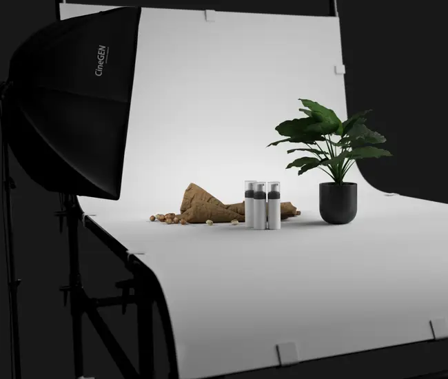 3D-rendered product photography studio