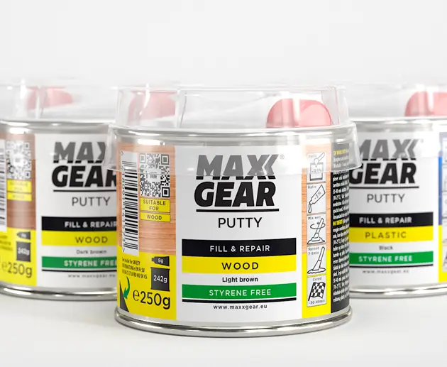 Product images for a 2 component repair putty product line — 5 pieces.