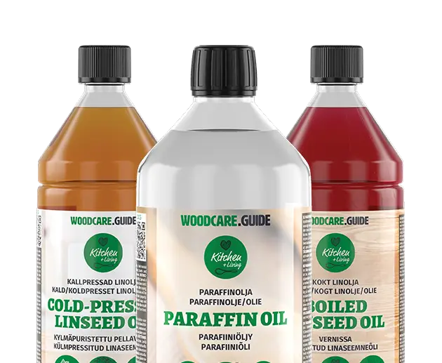 Product images of various wood care oils.